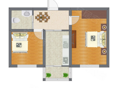 2室1厅 52.98平米户型图