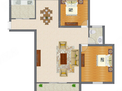 2室1厅 87.47平米