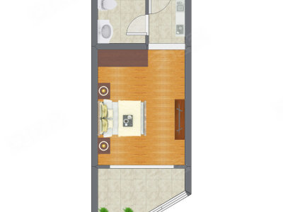 1室0厅 40.91平米户型图
