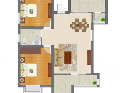 2室2厅 95.65平米户型图