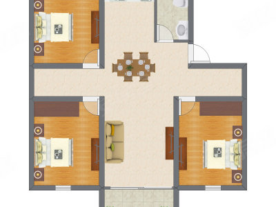 3室2厅 107.40平米户型图