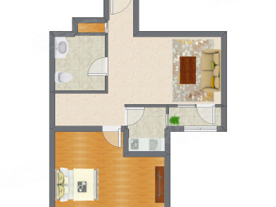 1室1厅 67.47平米户型图