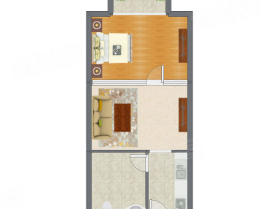 1室1厅 42.45平米户型图