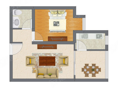 1室2厅 54.60平米户型图