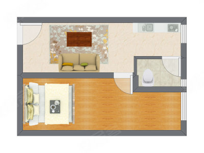 1室2厅 45.77平米户型图