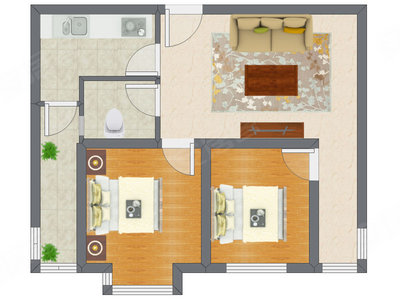 2室1厅 58.65平米