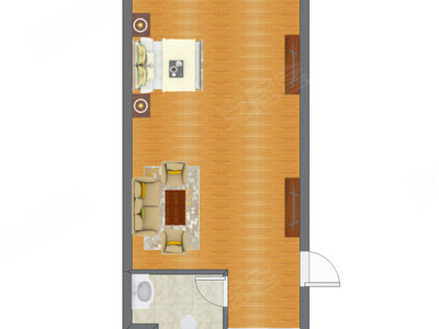 1室1厅 40.43平米户型图