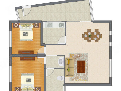 2室2厅 91.99平米户型图