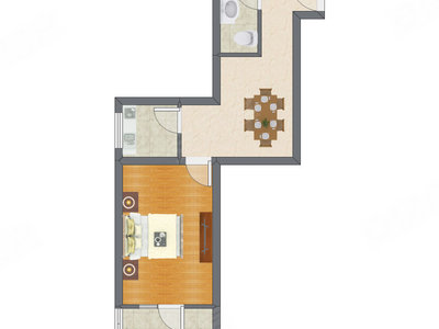 1室1厅 48.71平米户型图
