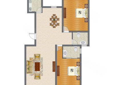 2室2厅 123.09平米户型图