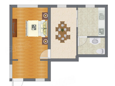 1室1厅 37.17平米户型图