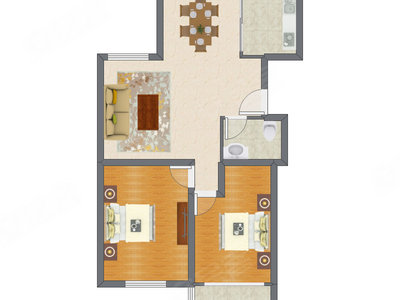 2室2厅 105.39平米户型图