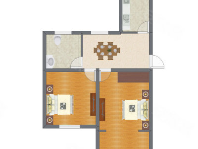 2室1厅 64.76平米