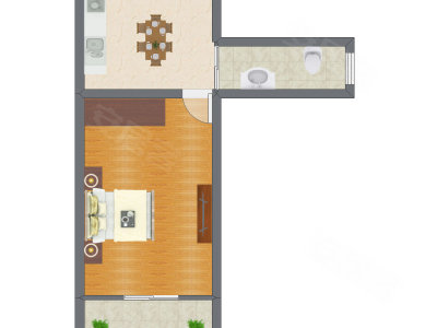 1室1厅 35.70平米户型图