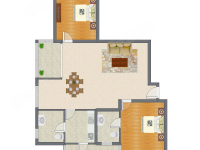 2室2厅 135.87平米户型图