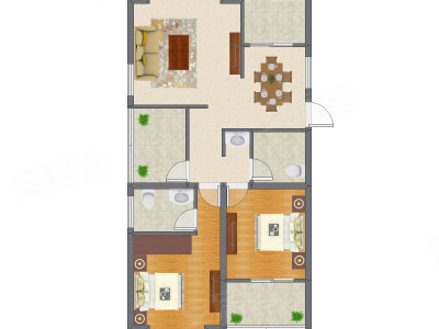 3室2厅 77.55平米户型图
