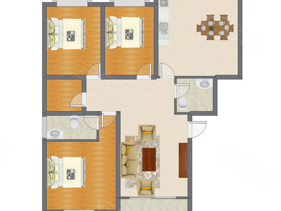3室2厅 102.65平米户型图