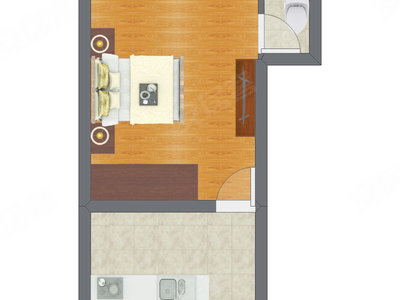 1室1厅 21.37平米户型图