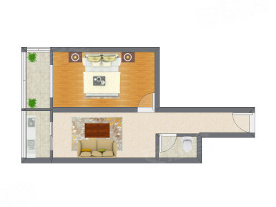 1室1厅 57.79平米户型图