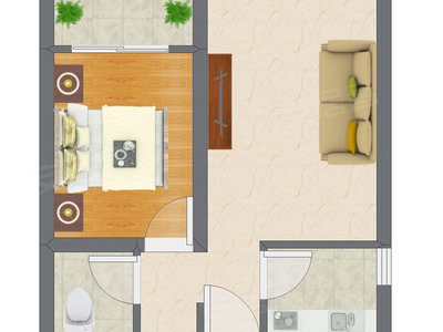 1室1厅 44.22平米户型图