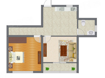 1室1厅 45.00平米户型图