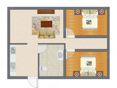 1室1厅 50.73平米户型图