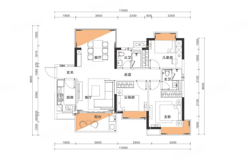 地铁口物业 价格便宜 交通方便,万润中心二手房,136万,3室2厅,2卫,101