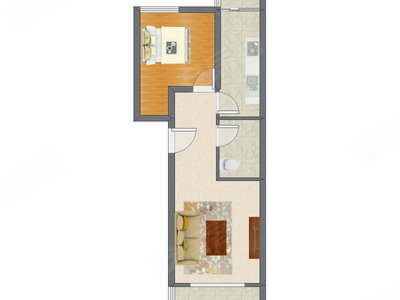 1室1厅 61.43平米户型图