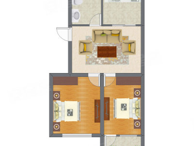 2室1厅 50.71平米户型图