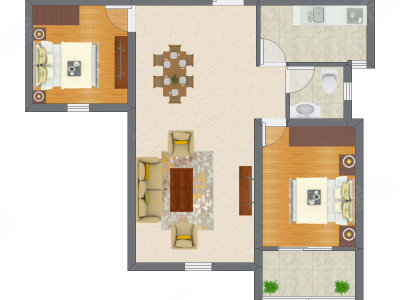 2室2厅 59.78平米户型图