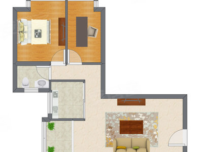 2室1厅 65.41平米户型图