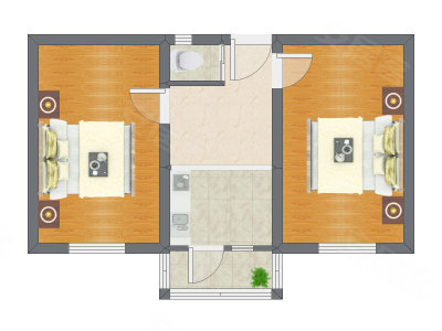 2室1厅 61.40平米