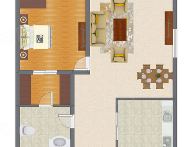 1室2厅 75.66平米户型图