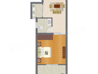 1室1厅 38.57平米户型图