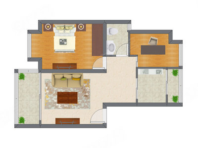 2室2厅 70.11平米户型图