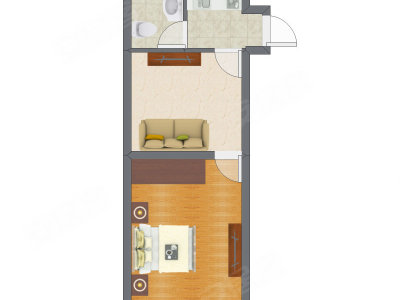 1室1厅 45.70平米户型图