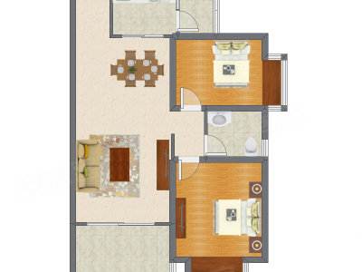 2室2厅 92.83平米户型图