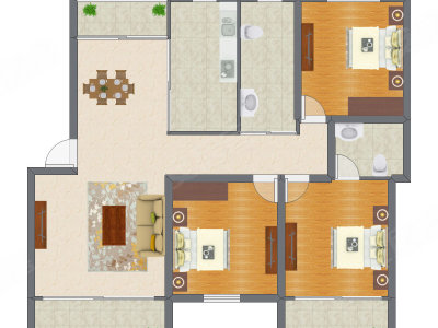 3室1厅 128.54平米户型图