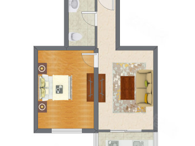 1室1厅 55.12平米户型图