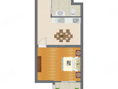 1室1厅 52.00平米