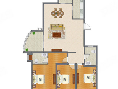 3室2厅 145.54平米户型图