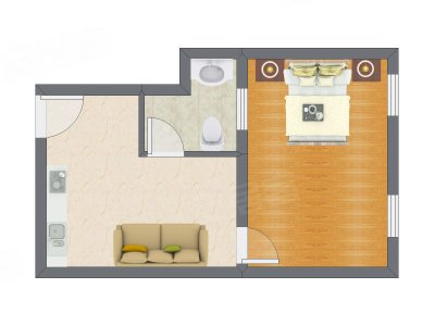 1室1厅 60.80平米户型图