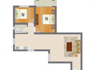 2室1厅 80.31平米