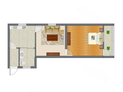 1室1厅 45.44平米户型图