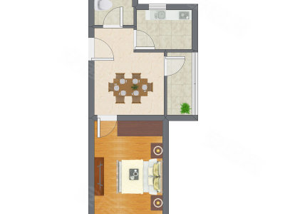 1室1厅 49.50平米户型图
