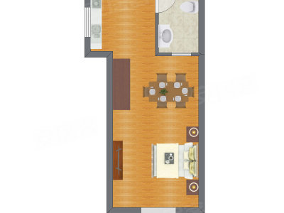 1室1厅 31.59平米户型图