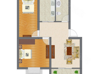 2室1厅 90.97平米户型图