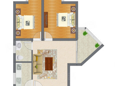 2室1厅 78.53平米户型图