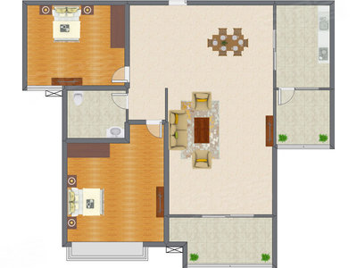 2室2厅 174.00平米户型图