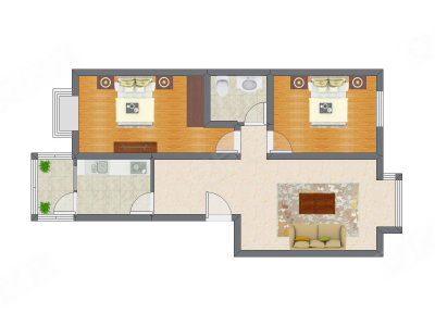2室1厅 85.66平米户型图